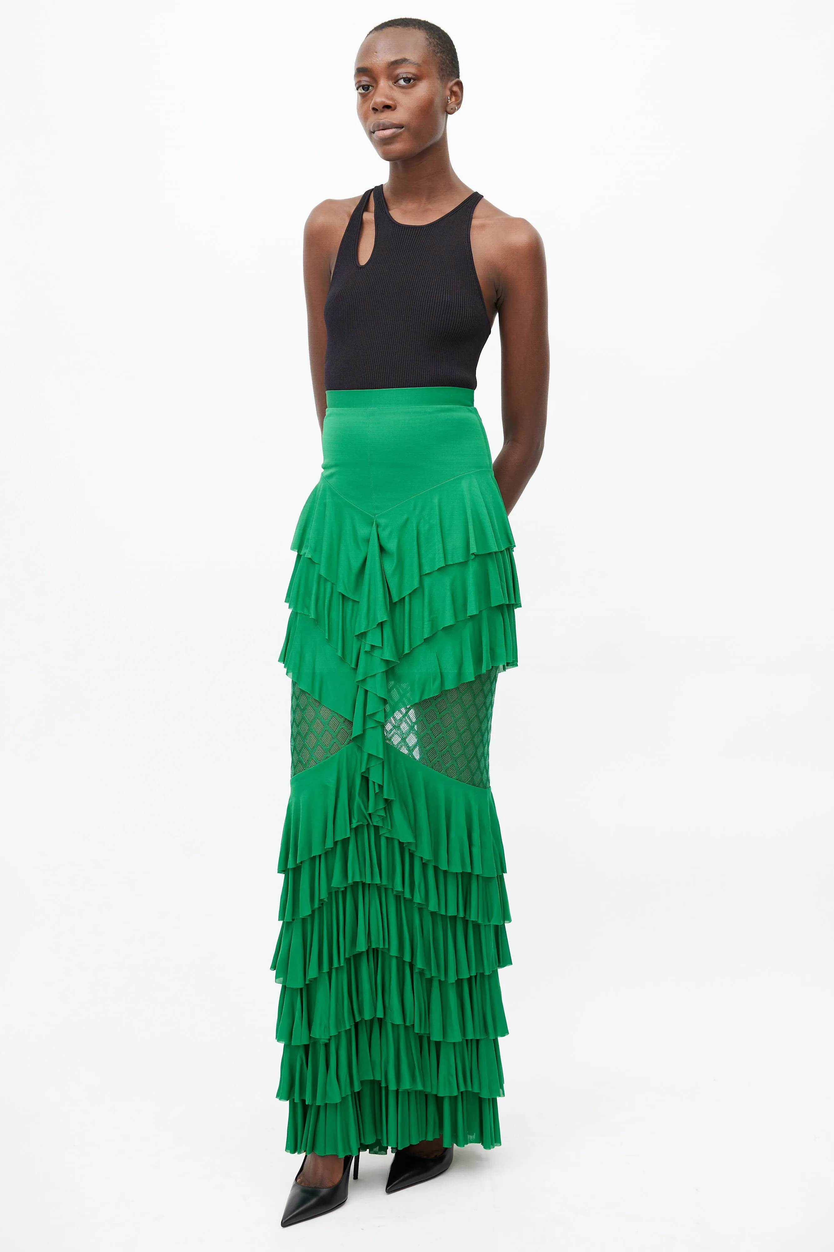 2017 Green Ruffled Tiered Skirt