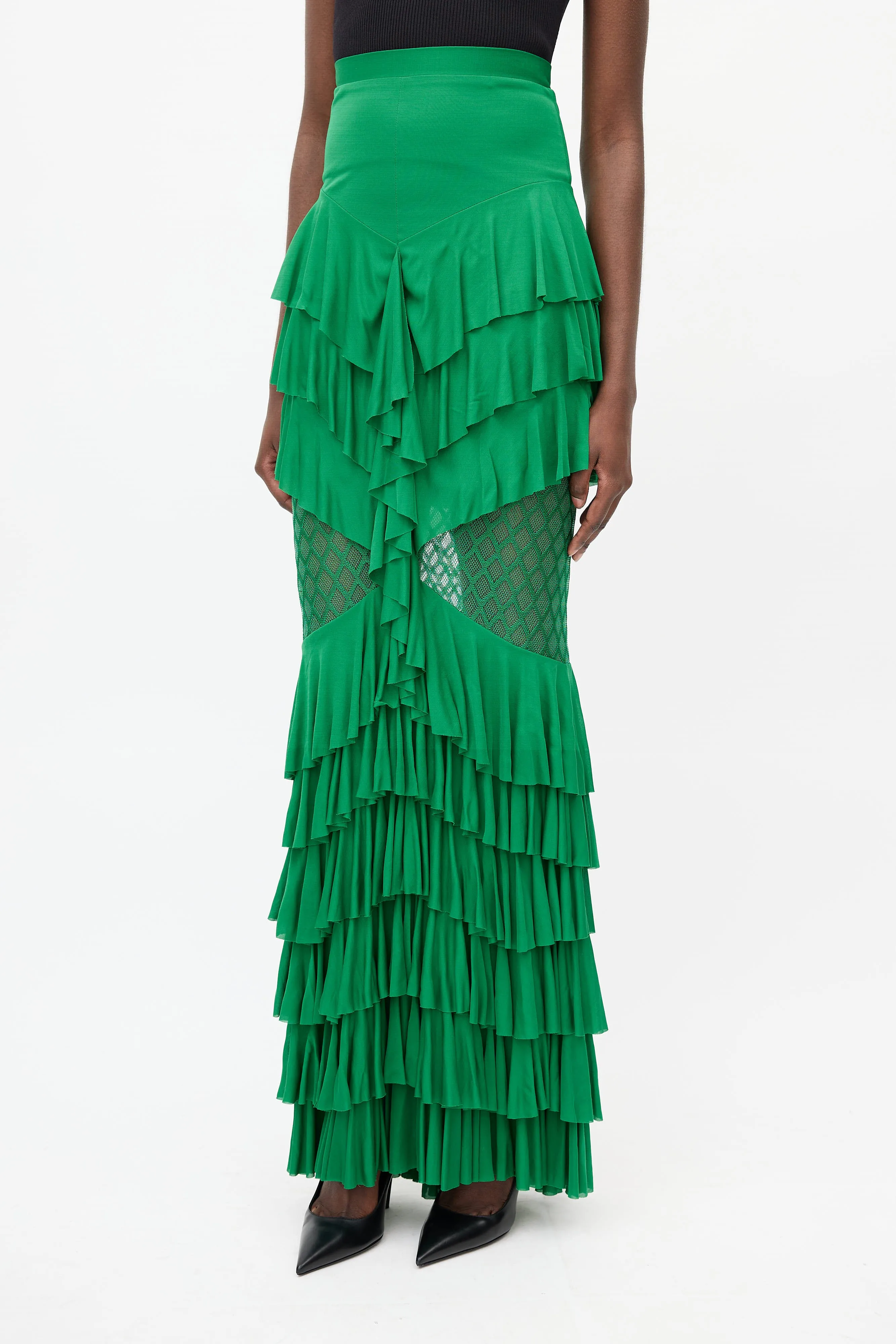 2017 Green Ruffled Tiered Skirt