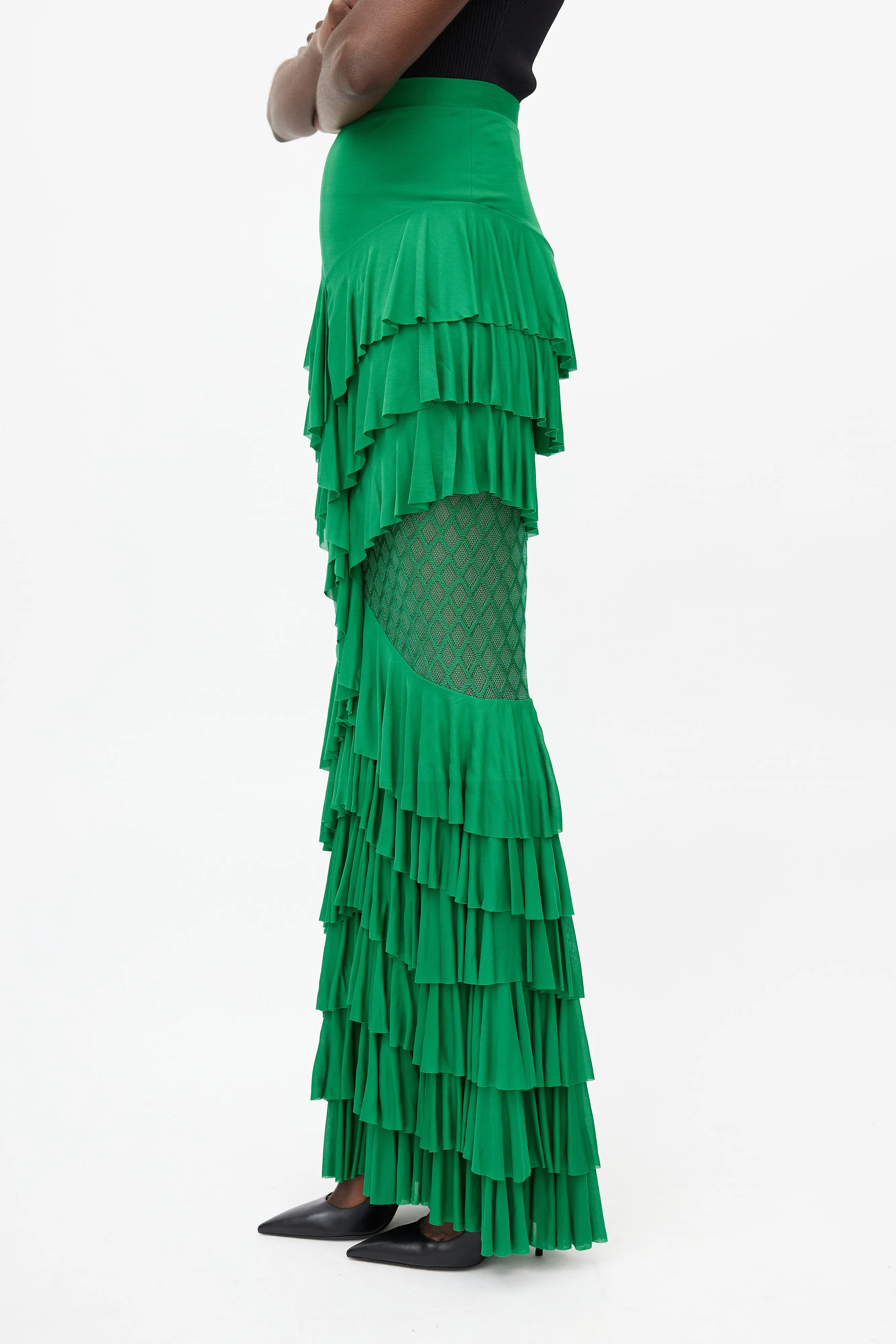 2017 Green Ruffled Tiered Skirt