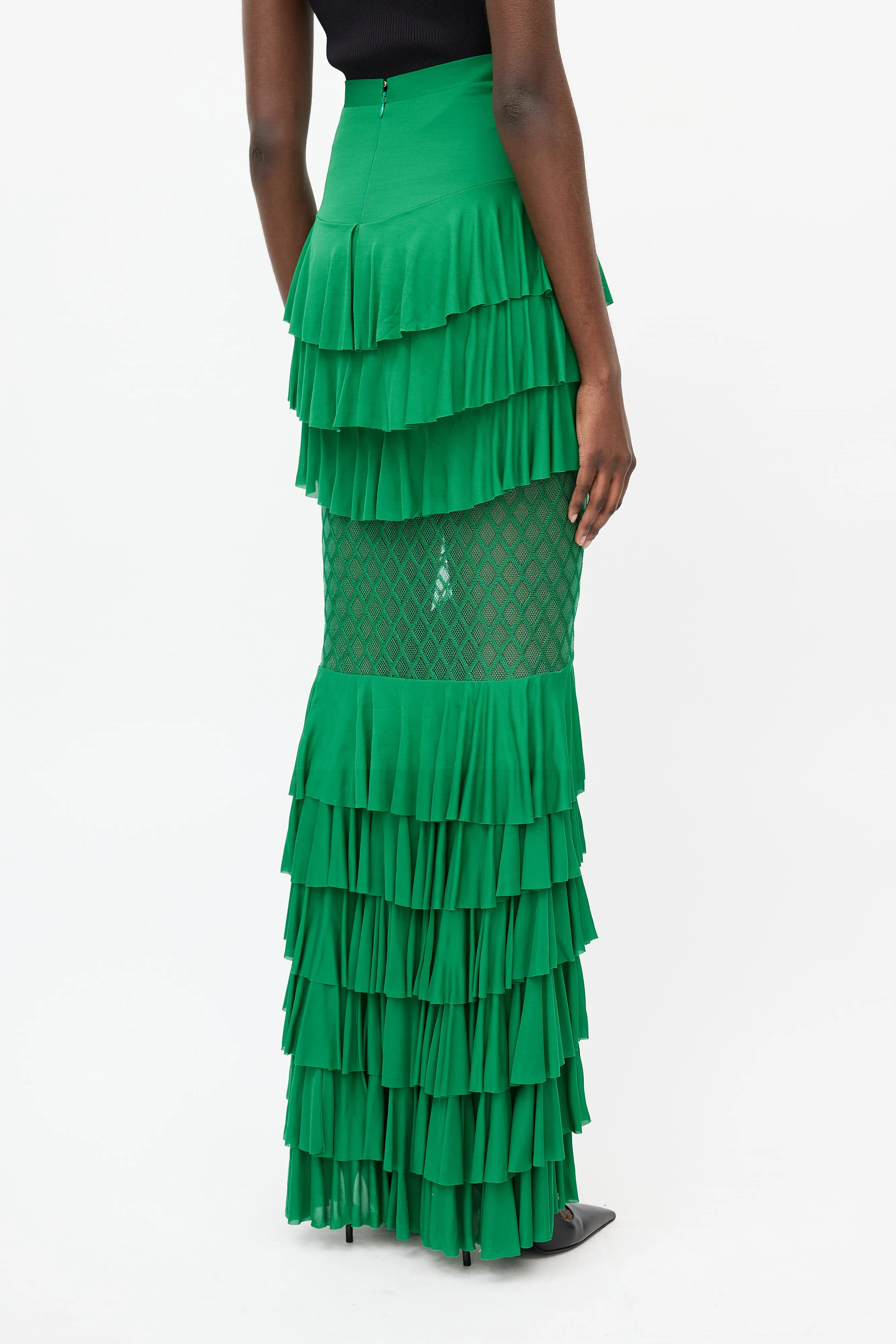 2017 Green Ruffled Tiered Skirt