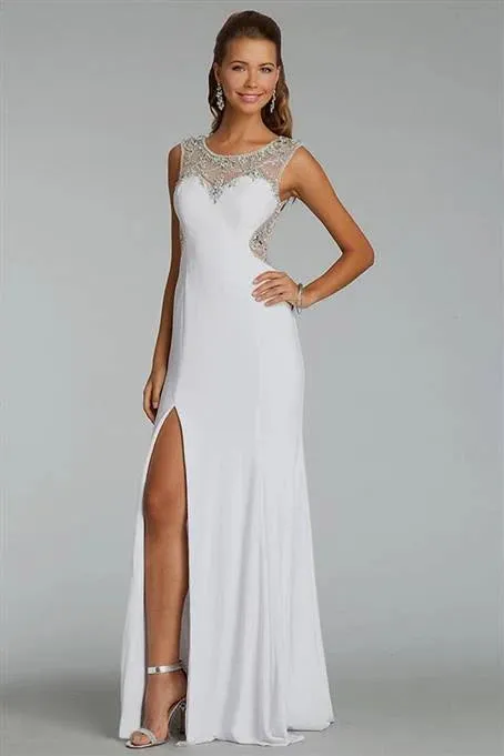 A Line Formal Dresses Heavily Beaded Bodice Scoop Chiffon