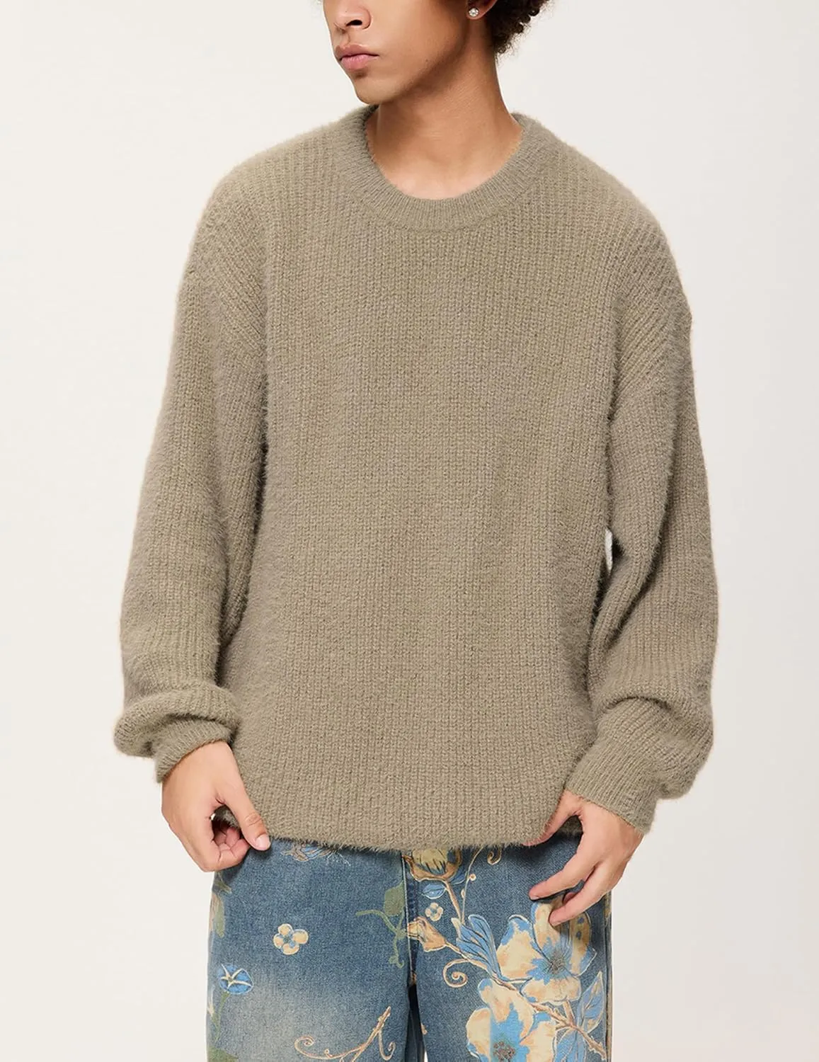 Aelfric Eden Oversized Sweaters Mohair Furry Sweater Crewneck Knit Casual Soft Pullover 2024 Trendy Outfits
