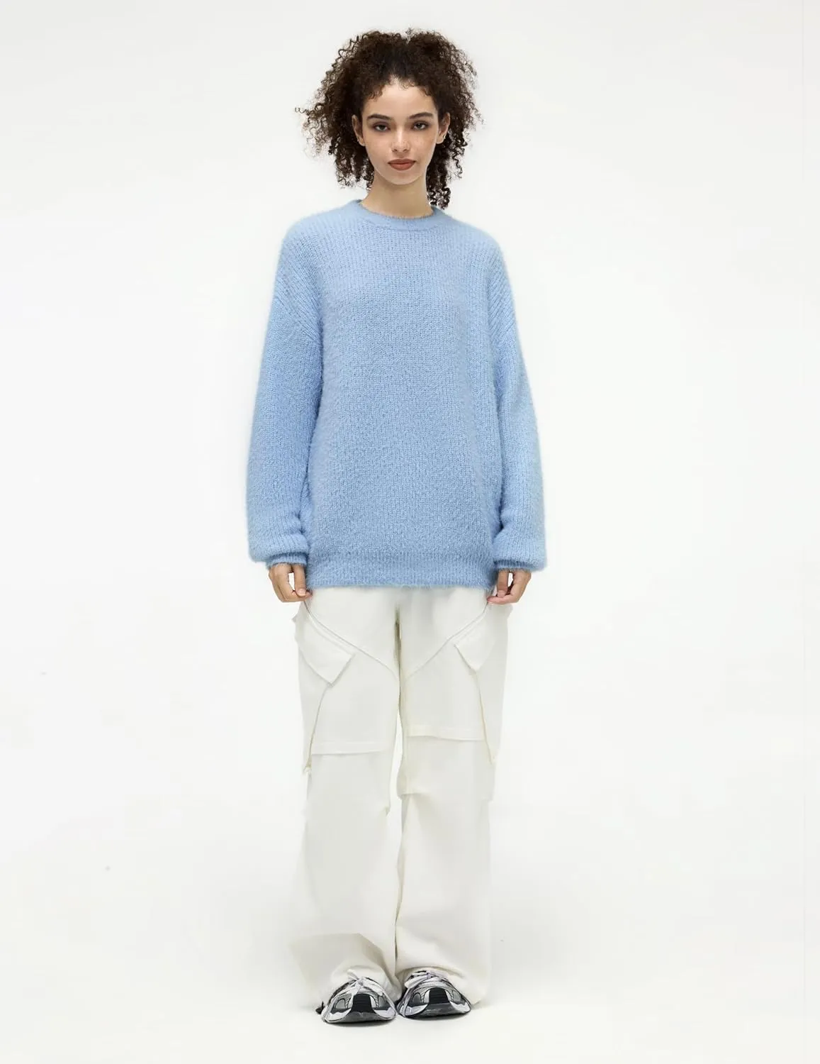 Aelfric Eden Oversized Sweaters Mohair Furry Sweater Crewneck Knit Casual Soft Pullover 2024 Trendy Outfits
