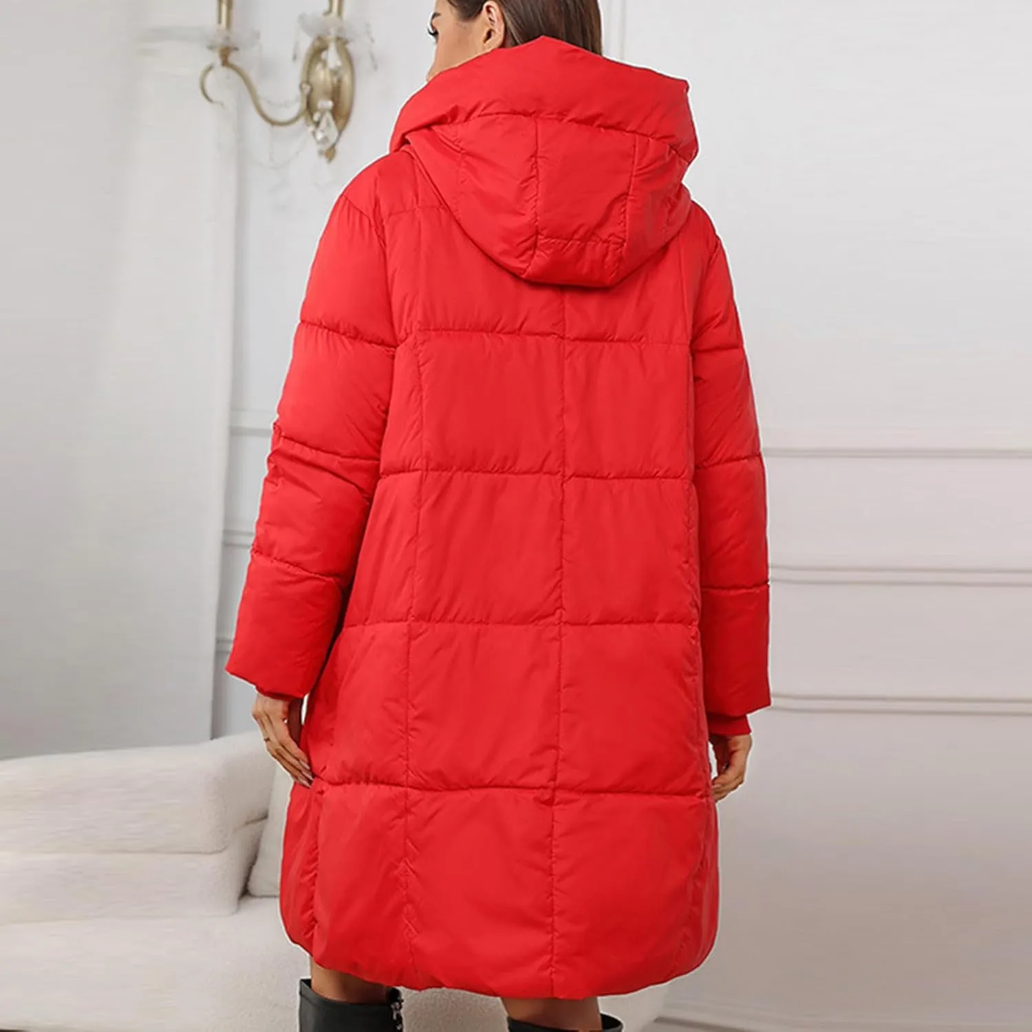 Akklian Women's Winter Warm Lightweight Long Down Coat Quilted Puffer Jacket Coat Zip Up Thicken Padded Outerwear with Hood