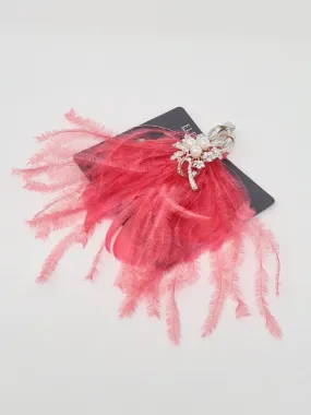 Amelia Coral Crystal & Pearl Feather Hair Clip