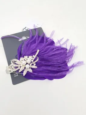Amelia Purple Crystal & Pearl Feather Hair Clip