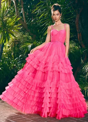 Ashley Lauren 11603 Long Tulle Ruffle Layer Ballgown Prom Dress Beaded Corset Pageant Gown