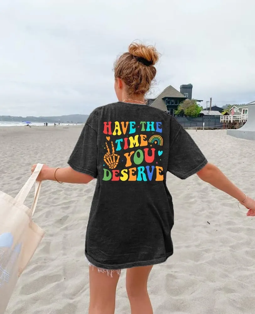 ASTANFY Oversized Tshirts for Women: Deserve Day Shirt Funny Skeleton Shirts Casual Oversized Graphic Tees Tops