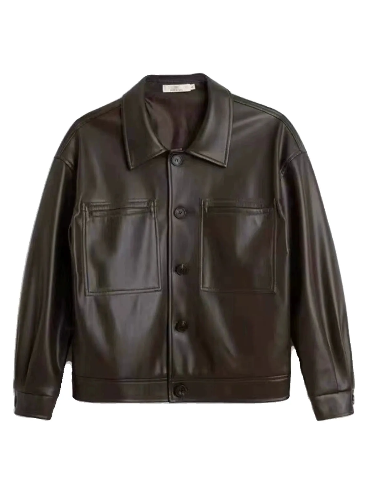 Autumn Retro Lapels Cropped Leather Coat Men's Loose Single-Breasted Long Sleeve Work Clothing Motorcycle Leisure Jacket Tops