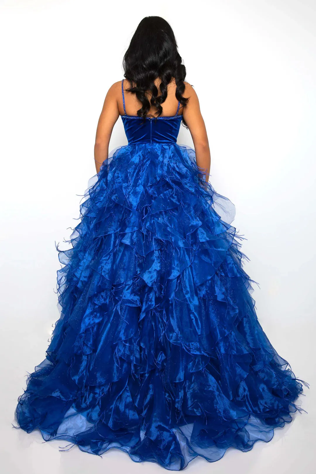 Ava Presley 39554 Size 0,4,8,12 Fuchsia Feather Velvet Dress A Line Ruffle Ballgown V Neck Formal Pageant Prom