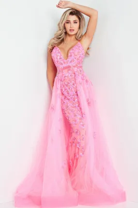 Beaded Sleeveless Overskirt Gown by Jovani 62929