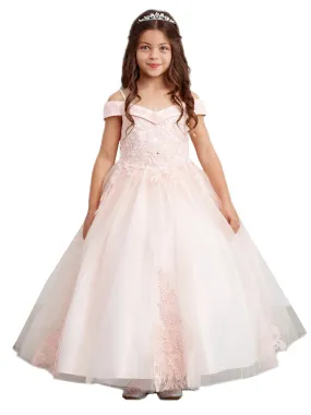 Big Girls Blush Off Shoulder Lace Applique Corset Back Pageant Dress 8-16