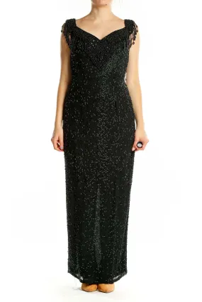 Black Beaded Sweetheart Neckline Maxi Dress