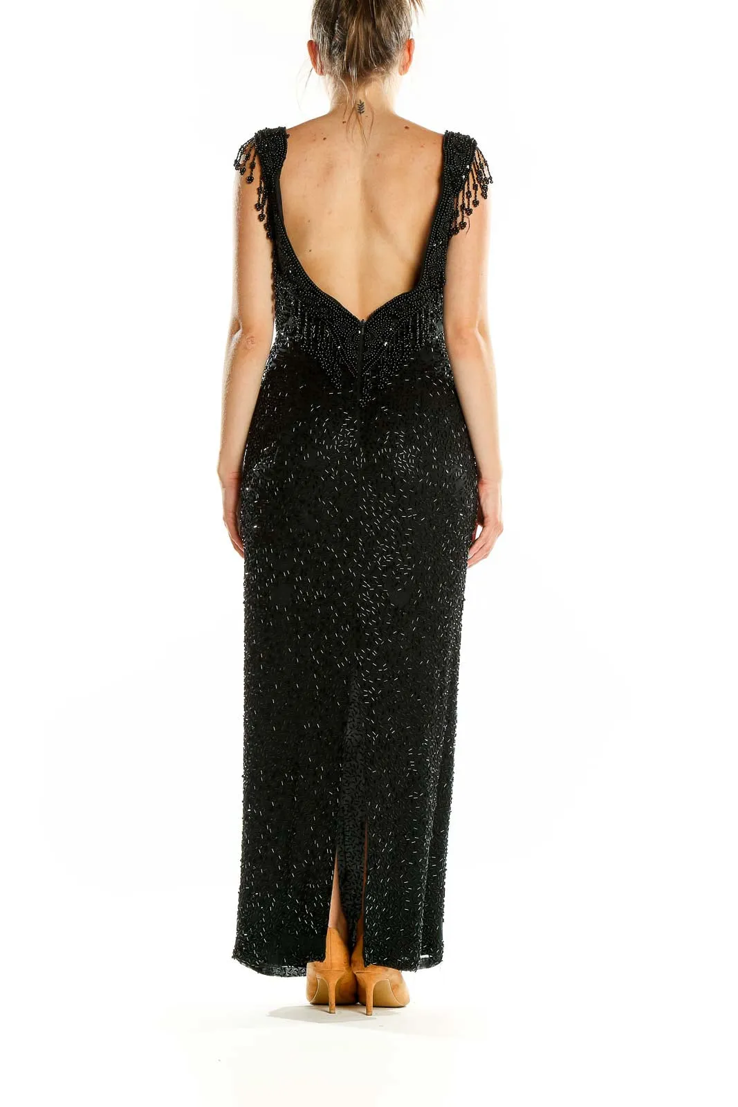 Black Beaded Sweetheart Neckline Maxi Dress