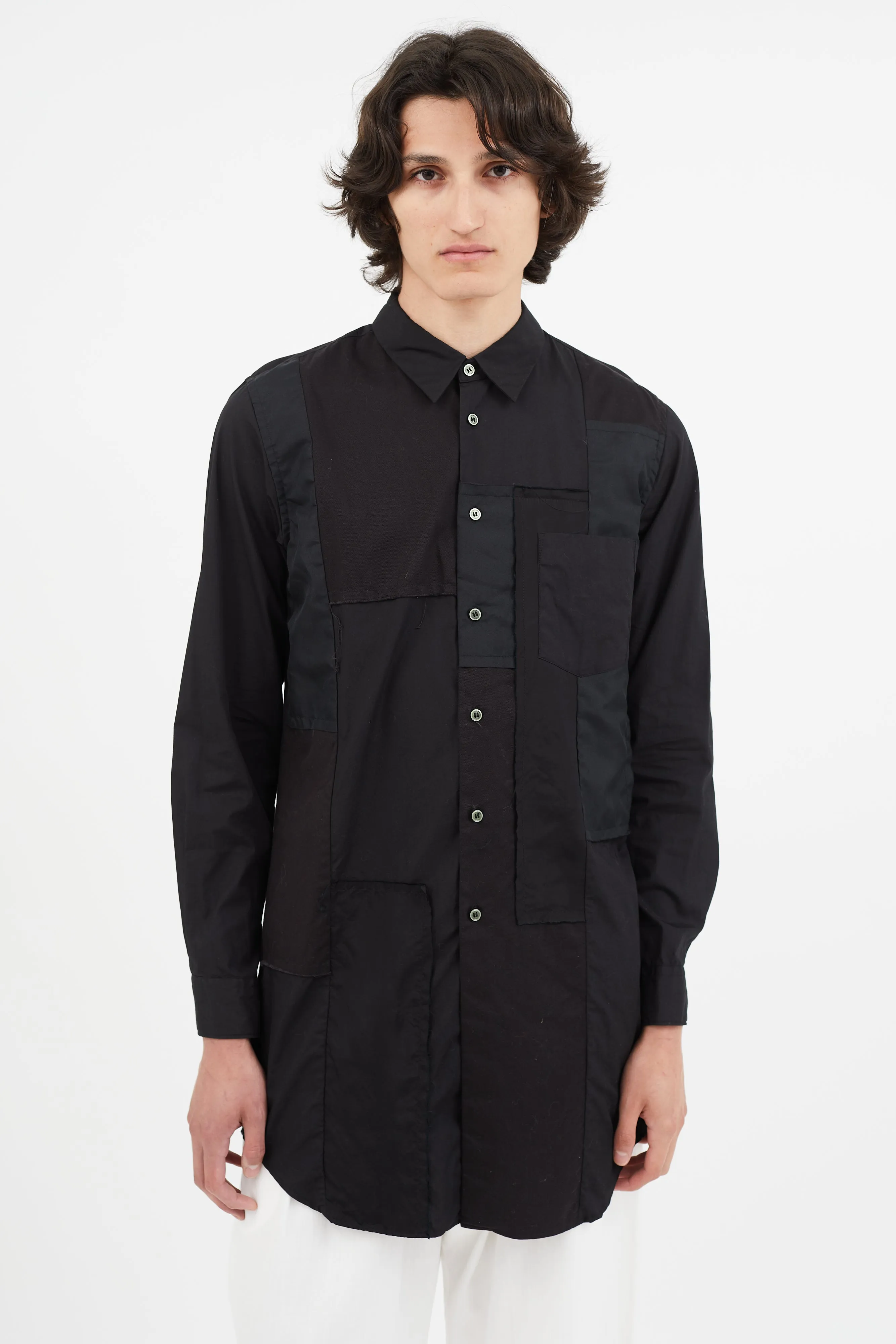 Black Patchwork Panelled Shirt
