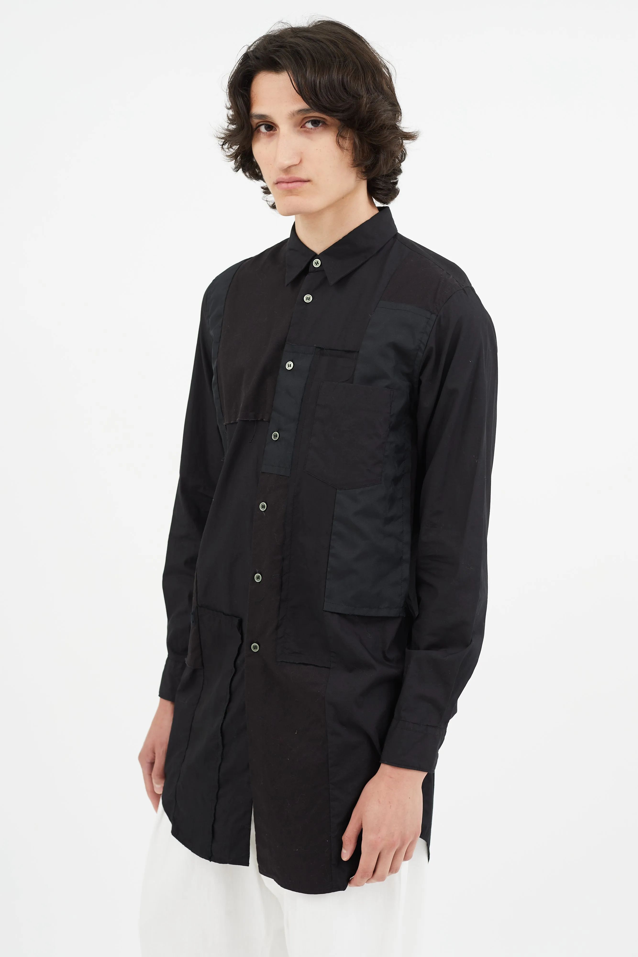 Black Patchwork Panelled Shirt