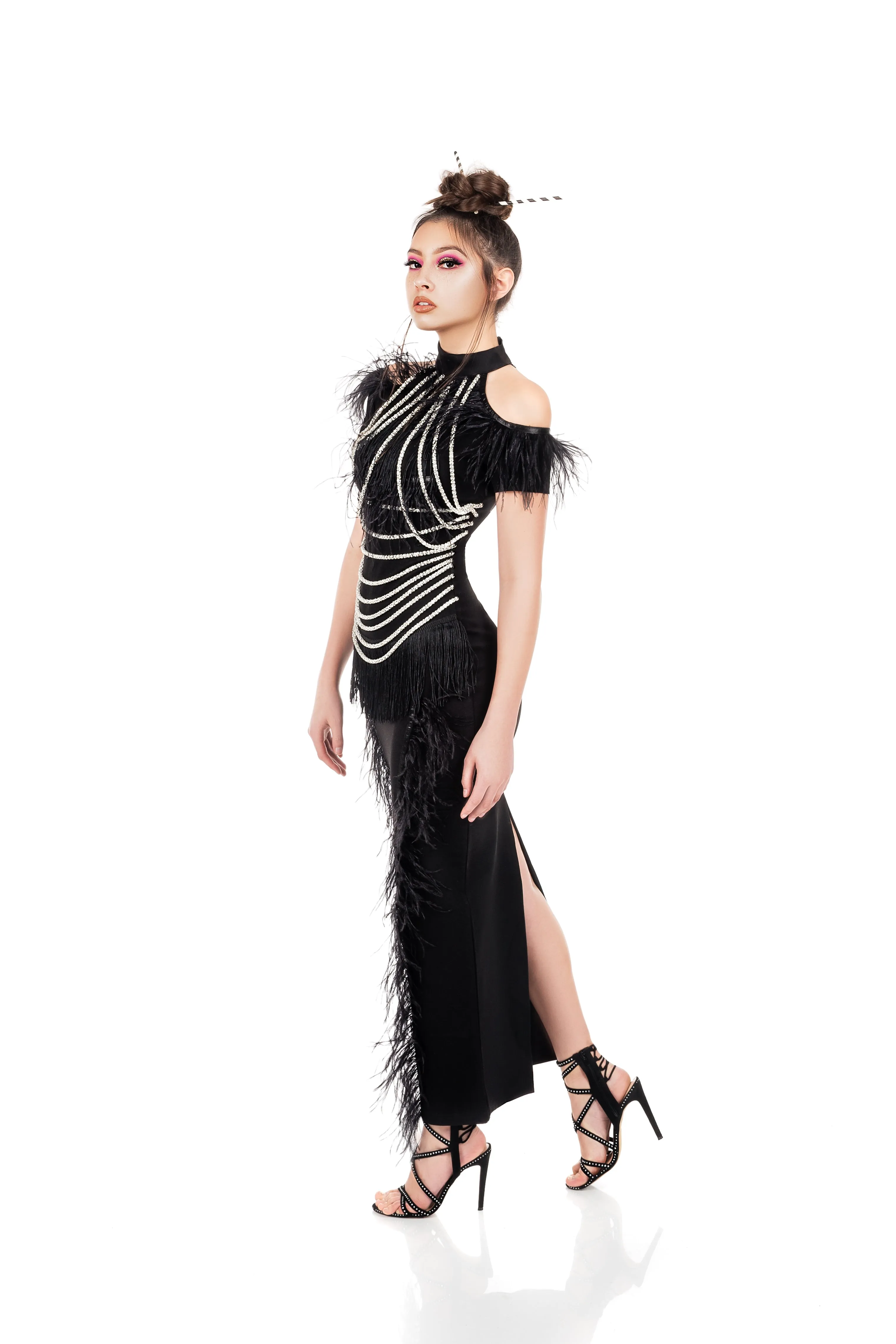 Black "Majesty" Feather Dress