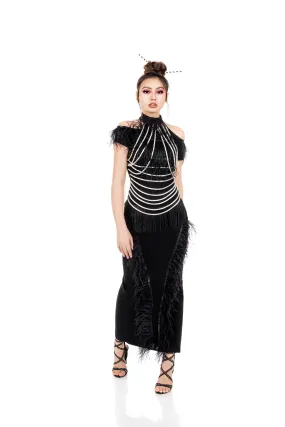 Black "Majesty" Feather Dress