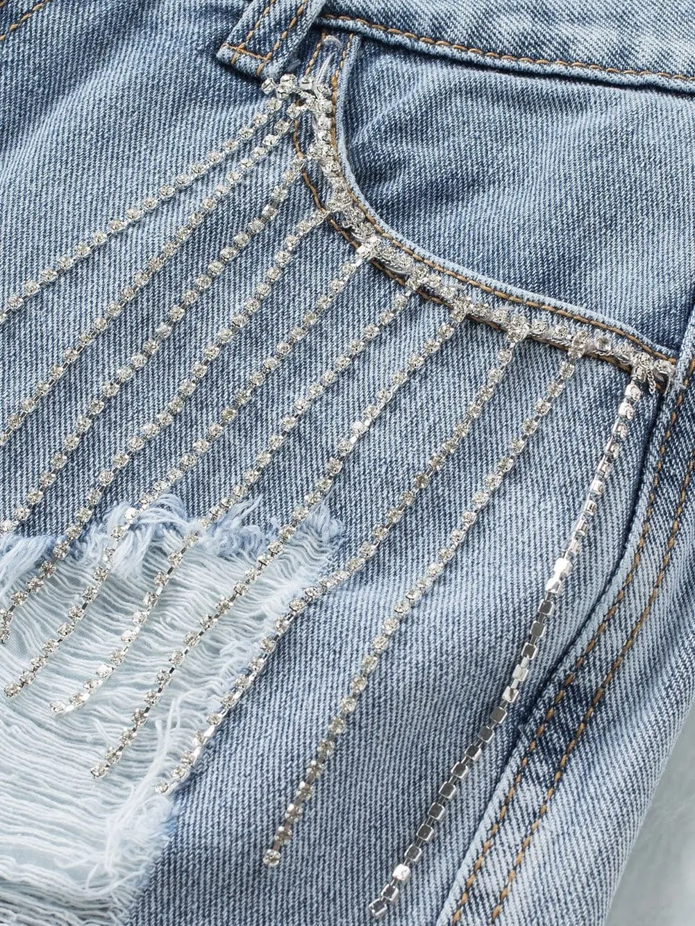 Bohemian Denim Shorts with Rhinestone accents