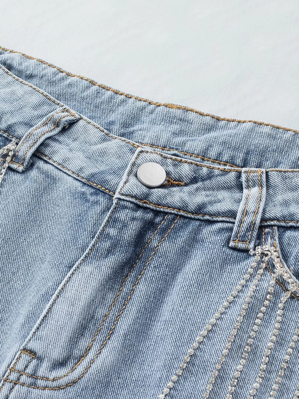 Bohemian Denim Shorts with Rhinestone accents
