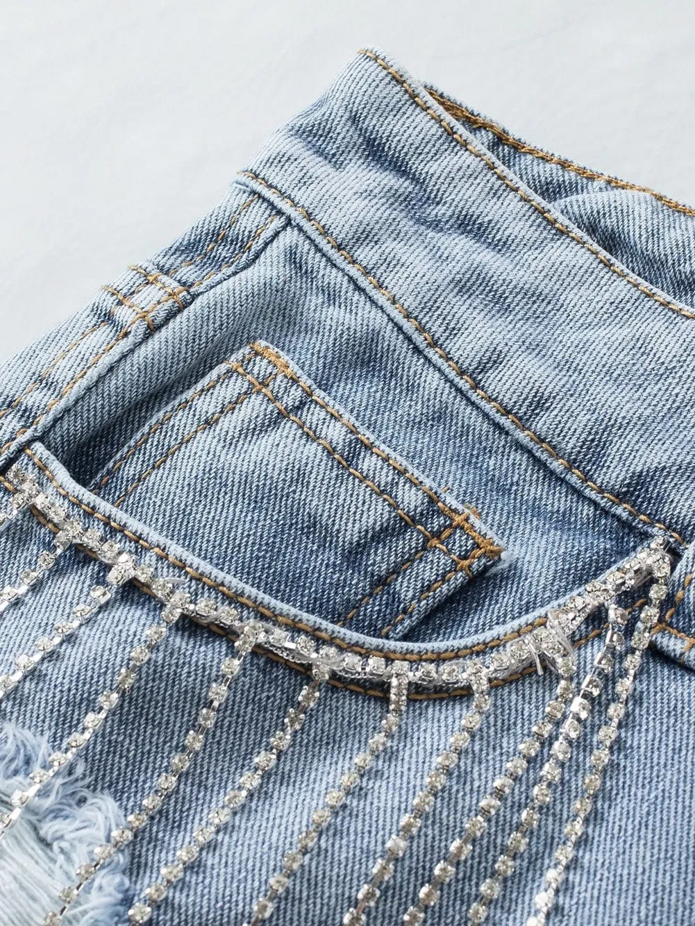 Bohemian Denim Shorts with Rhinestone accents