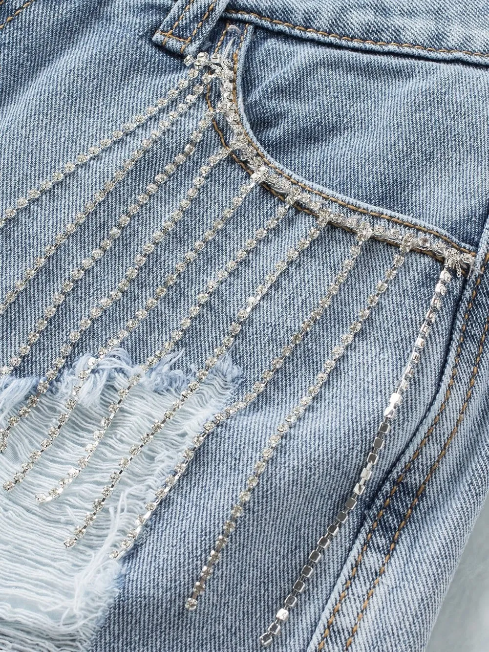 Bohemian Denim Shorts with Rhinestone accents