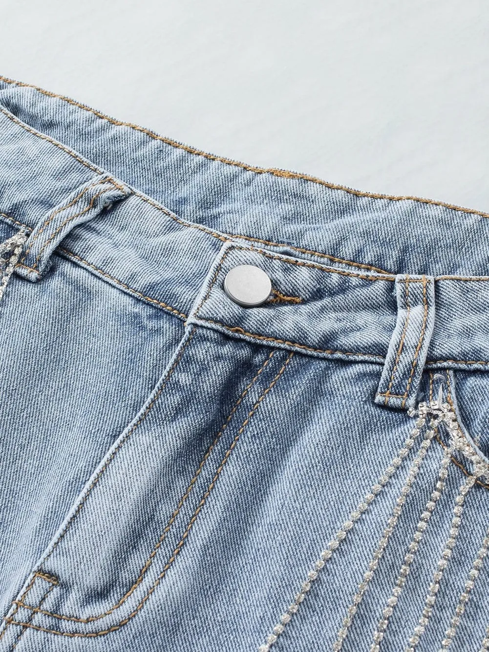 Bohemian Denim Shorts with Rhinestone accents