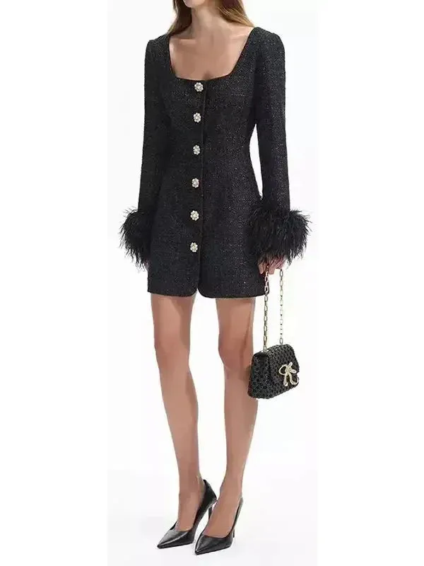 Boucle Feather Mini Dress