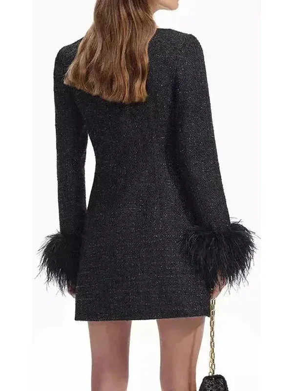 Boucle Feather Mini Dress