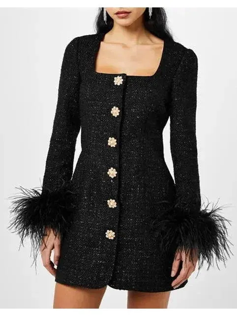 Boucle Feather Mini Dress