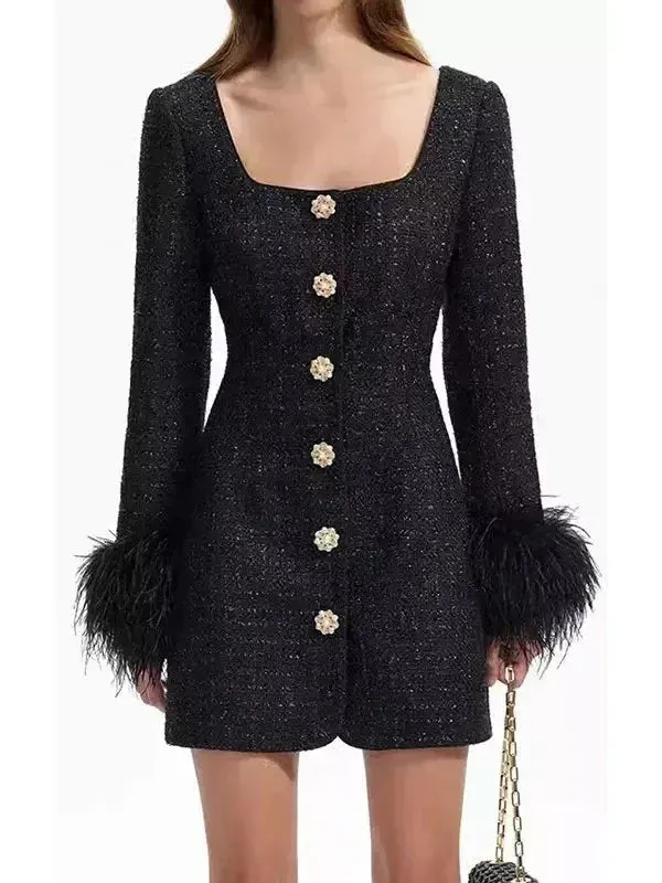 Boucle Feather Mini Dress