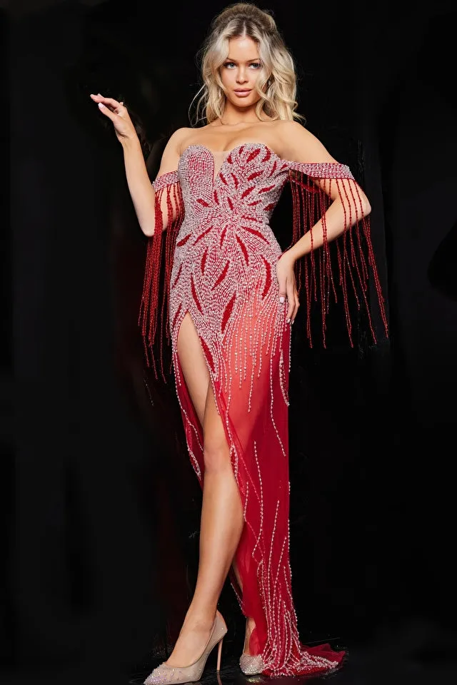Brooke | Beaded High Slit Evening Gown | Jovani 07031