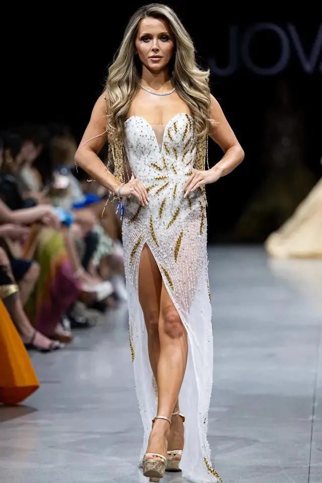 Brooke | Beaded High Slit Evening Gown | Jovani 07031