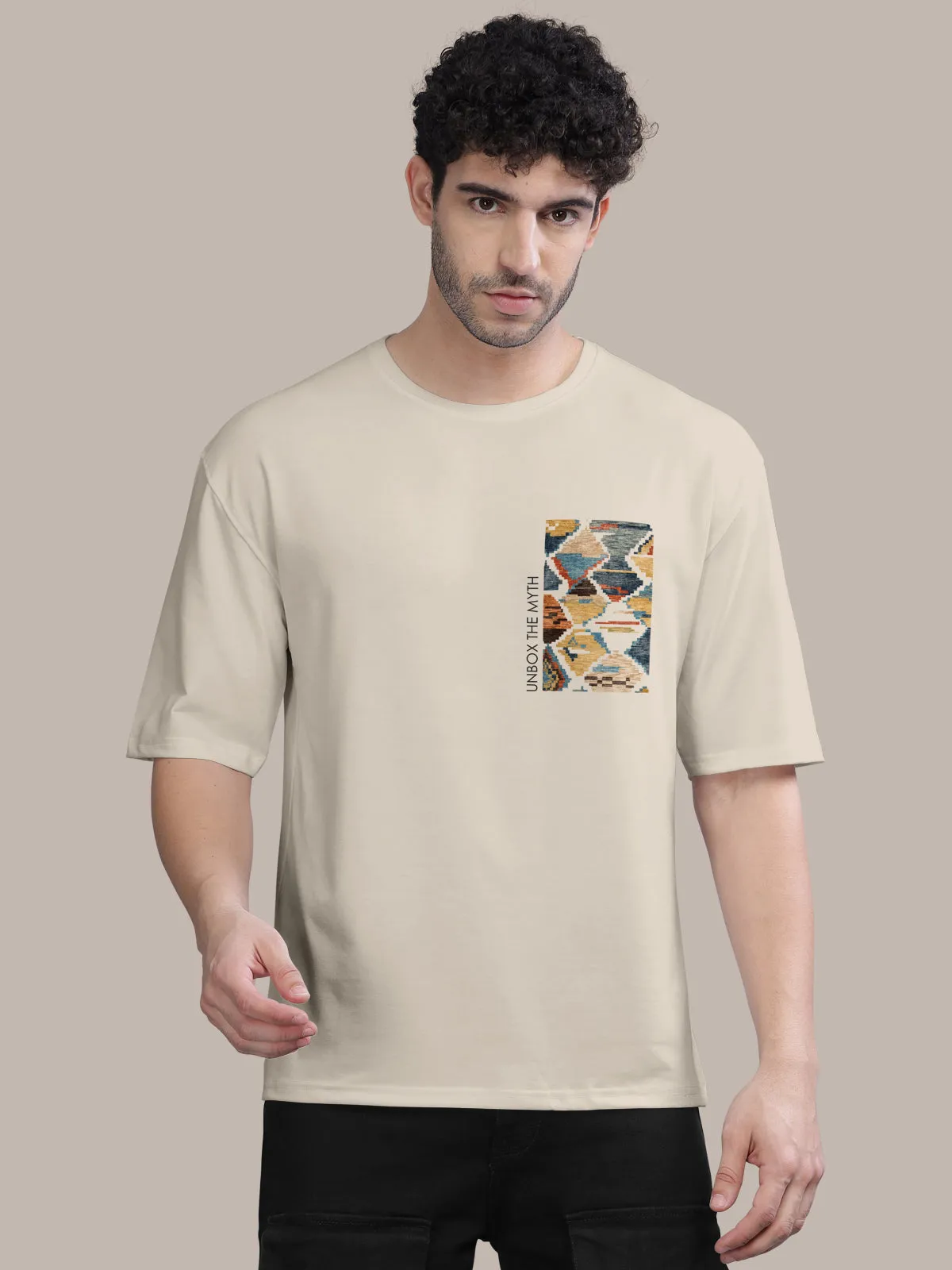 BULLMER Trendy Printed Oversized Round Neck T-shirt for men