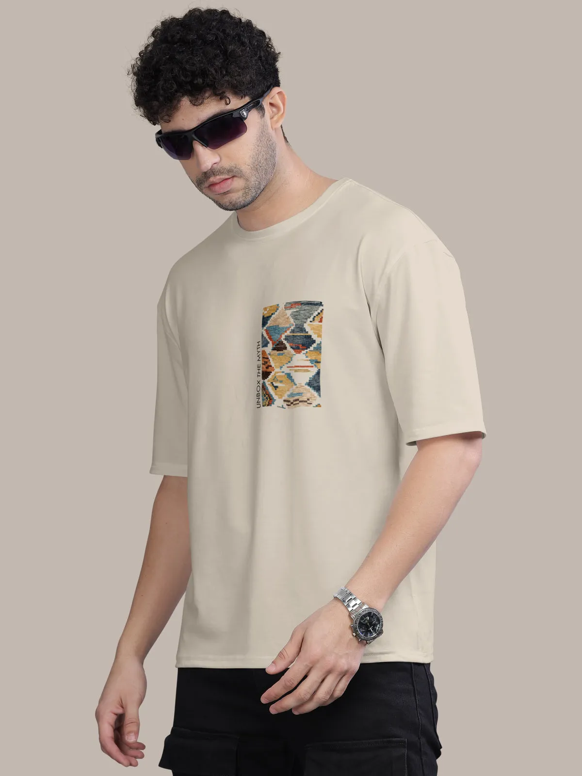 BULLMER Trendy Printed Oversized Round Neck T-shirt for men