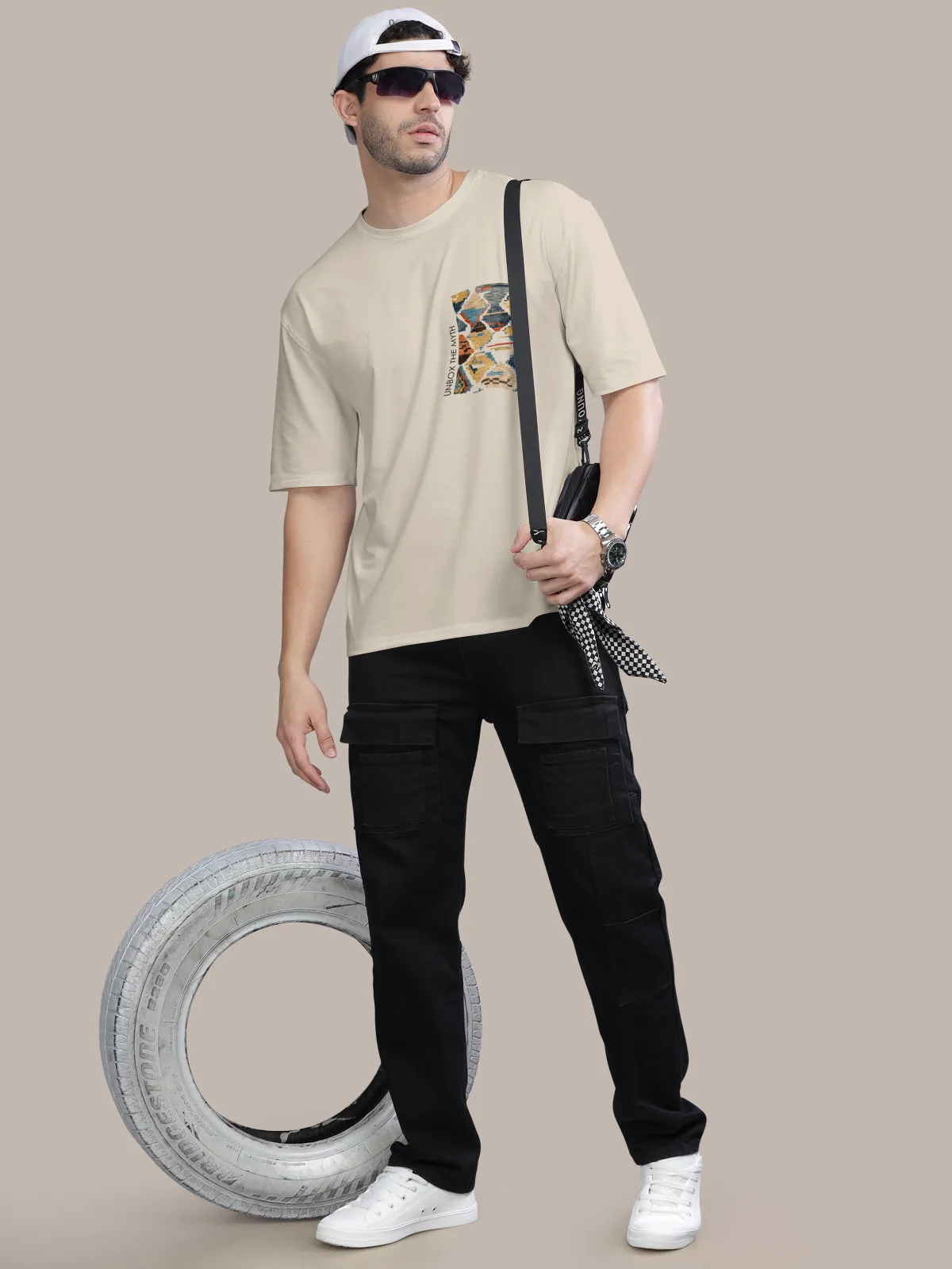 BULLMER Trendy Printed Oversized Round Neck T-shirt for men