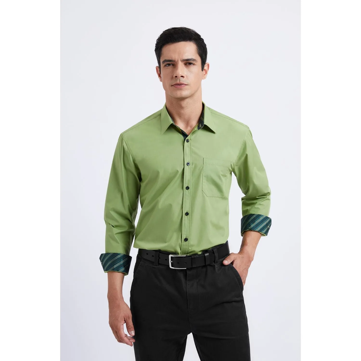 Casual Formal Shirt with Pocket - GREEN-S
