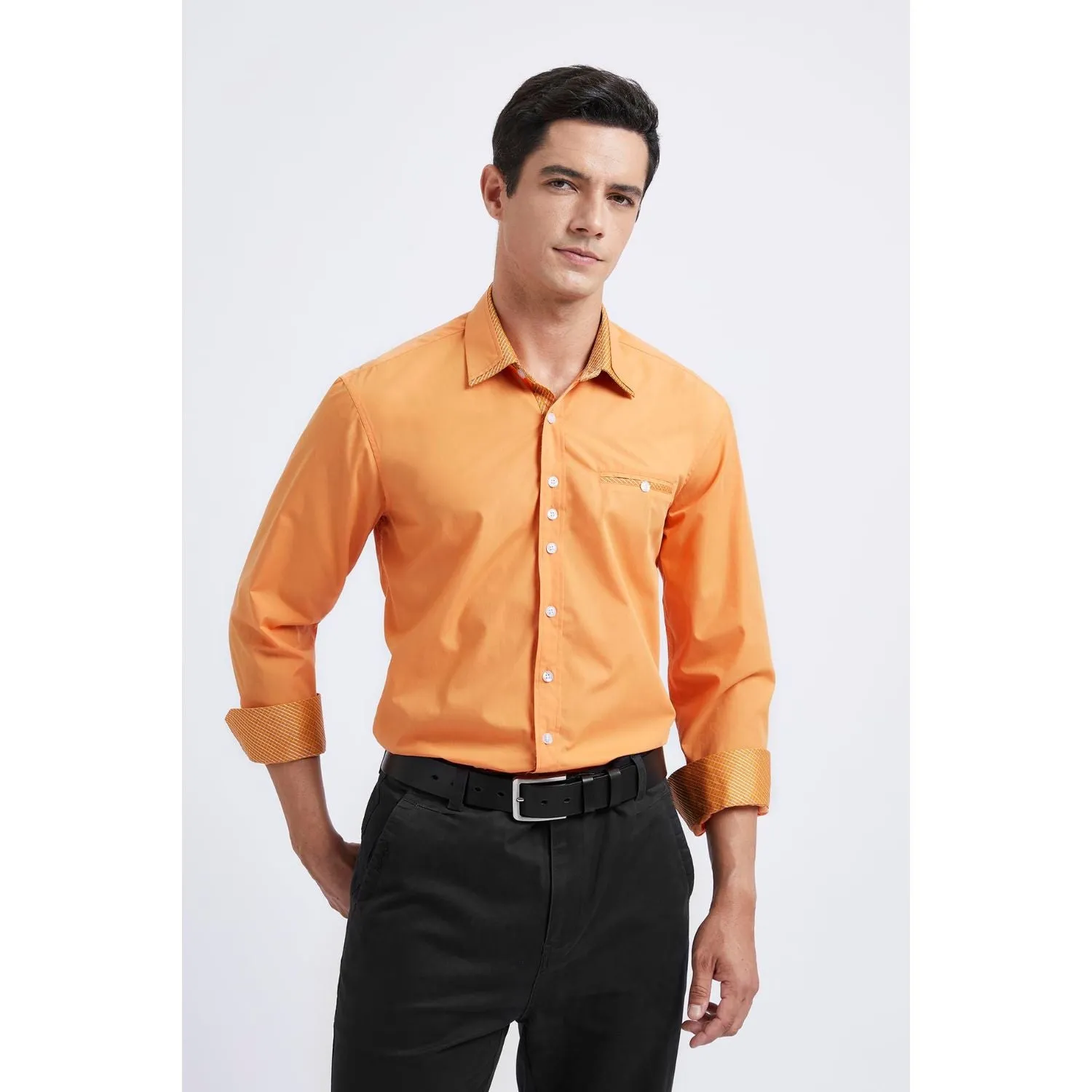 Casual Formal Shirt with Pocket - ORANGE