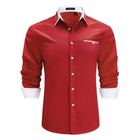 Casual Formal Shirt with Pocket - RED/WHITE
