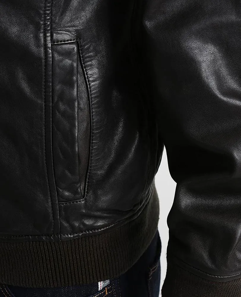 Chet Black Hooded Genuine Leather Jacket