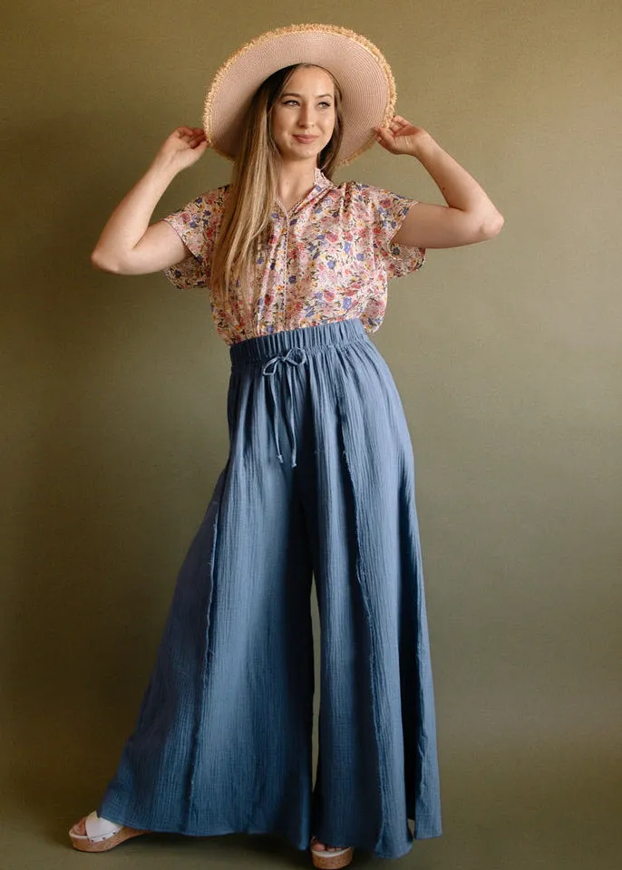 Chicory, Women’s Gauze Palazzos, Denim Blue