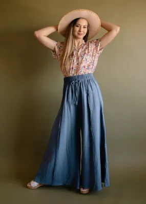 Chicory, Women’s Gauze Palazzos, Denim Blue