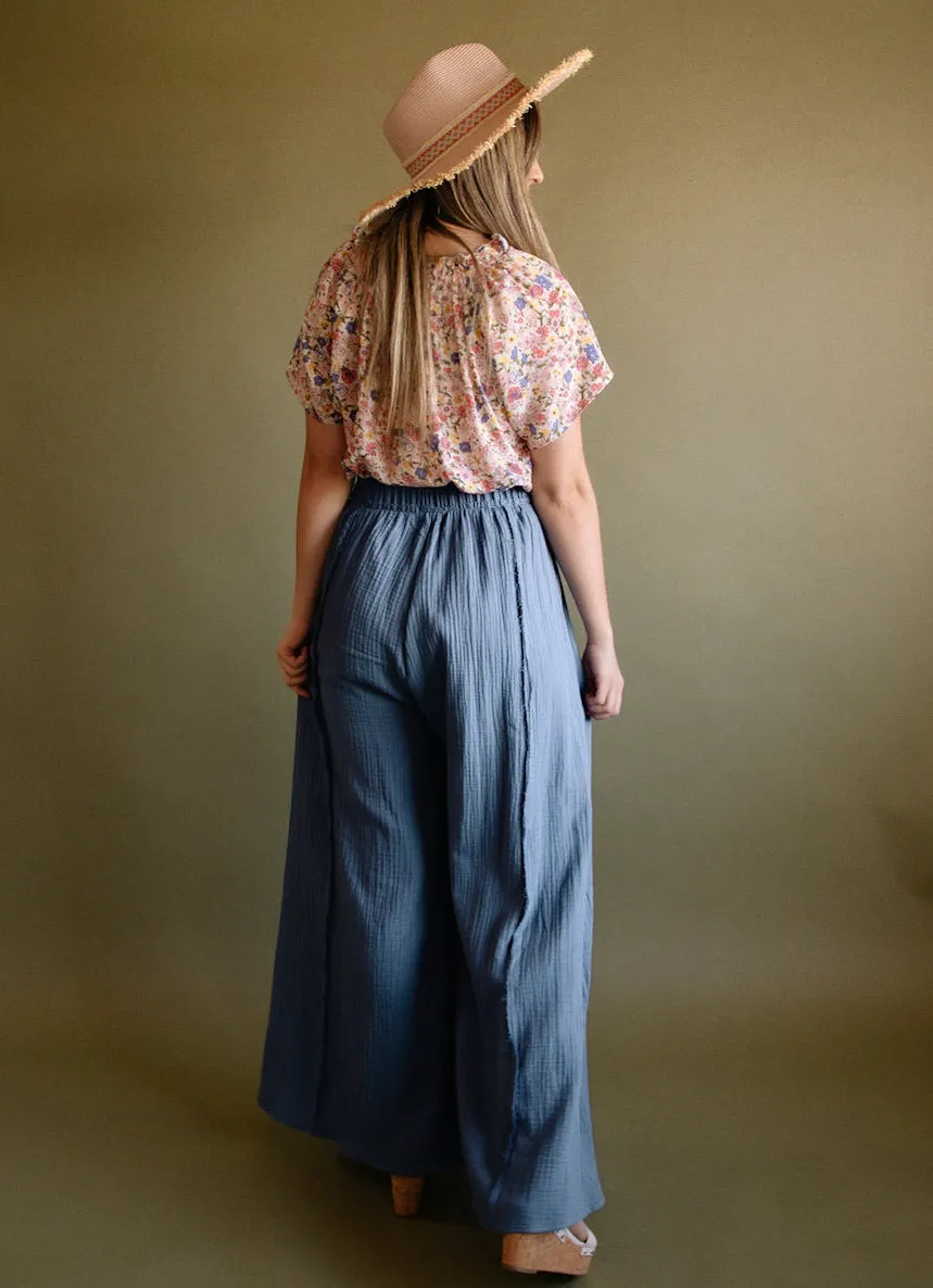 Chicory, Women’s Gauze Palazzos, Denim Blue