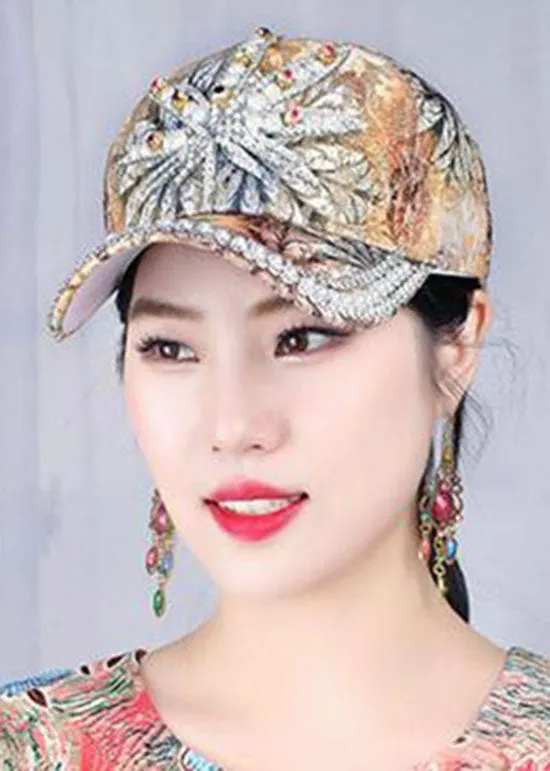 Coffee Print Cotton Zircon Patchwork Baseball Cap Hat