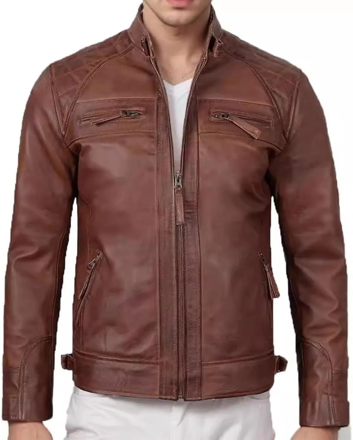 Dgoopd Faux Leather Jacket Men Plus Size Motorcycle Jacket Stand Collar Moto Jacket Zip up Biker Jacket Steampunk Coat