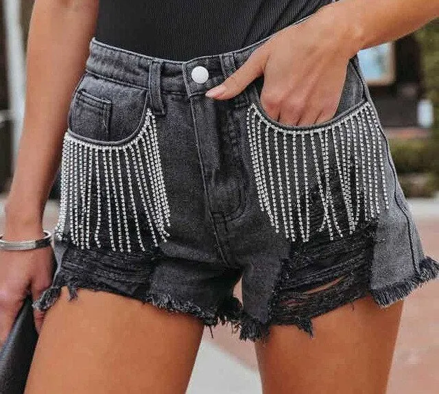 Diamond Tassels Denim Shorts