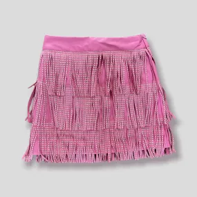 Dolly Pink Fringe Leather Skirt