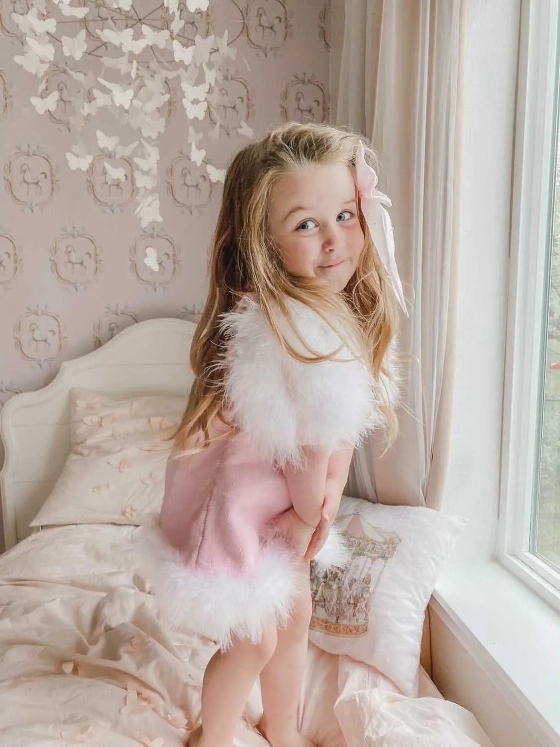 Ella Knit Pink Feather Dress