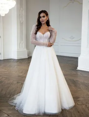 Fancy Pearl Beaded White Wedding Dress