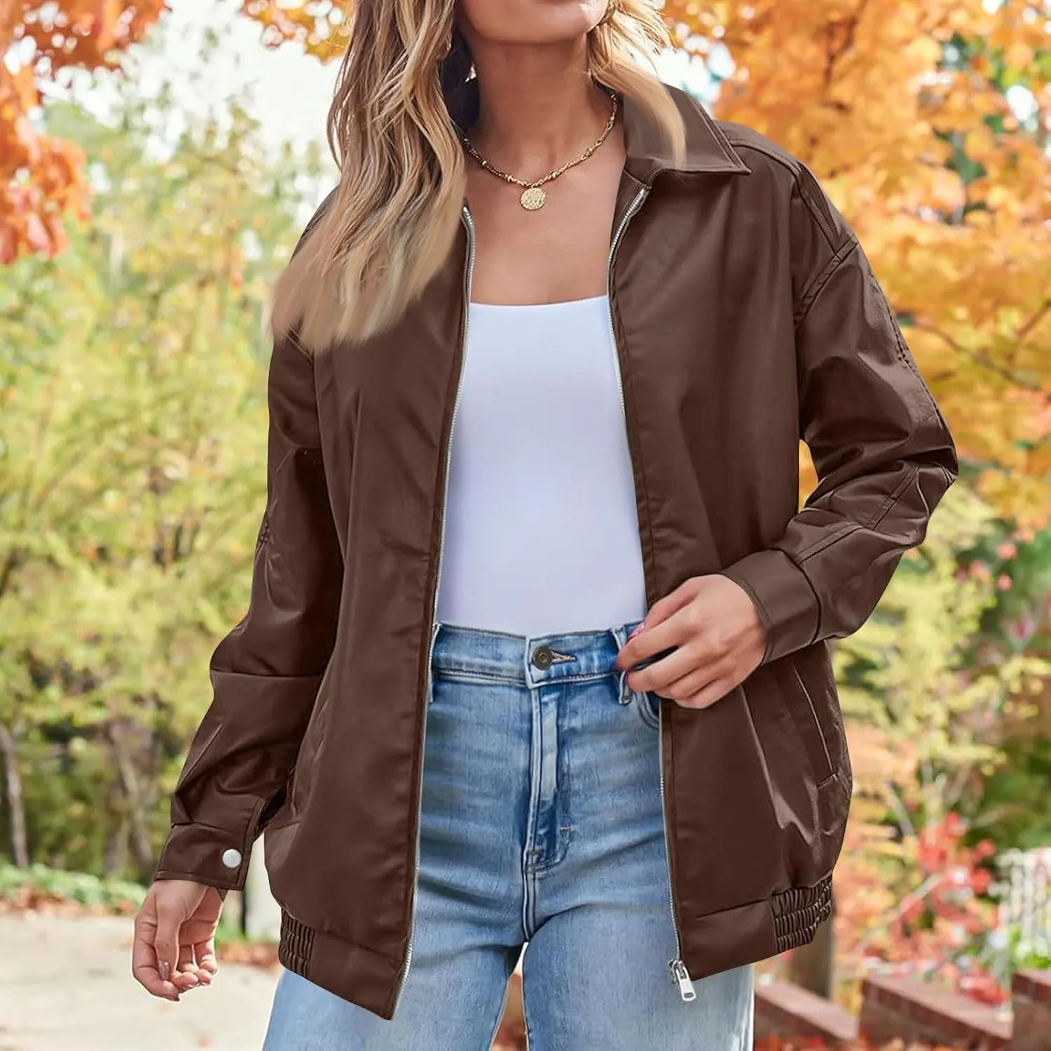 Faux Leather Jacket Women Full Zip Oversized Coats Winter Casual Motocycle Fall Jacket Winter Clothes With Pockets